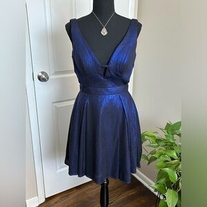 ✨Sexy JVN by Jovani Blue Shimmer Backless Cocktail Homecoming Formal Dress 4 S